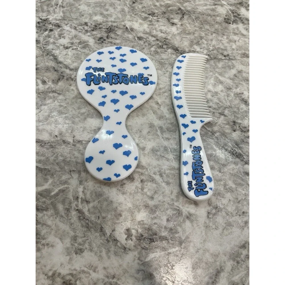 Vintage The Flintstones Pebbles Comb & Mirror Blue Hearts Hanna Barbera Inc 6
